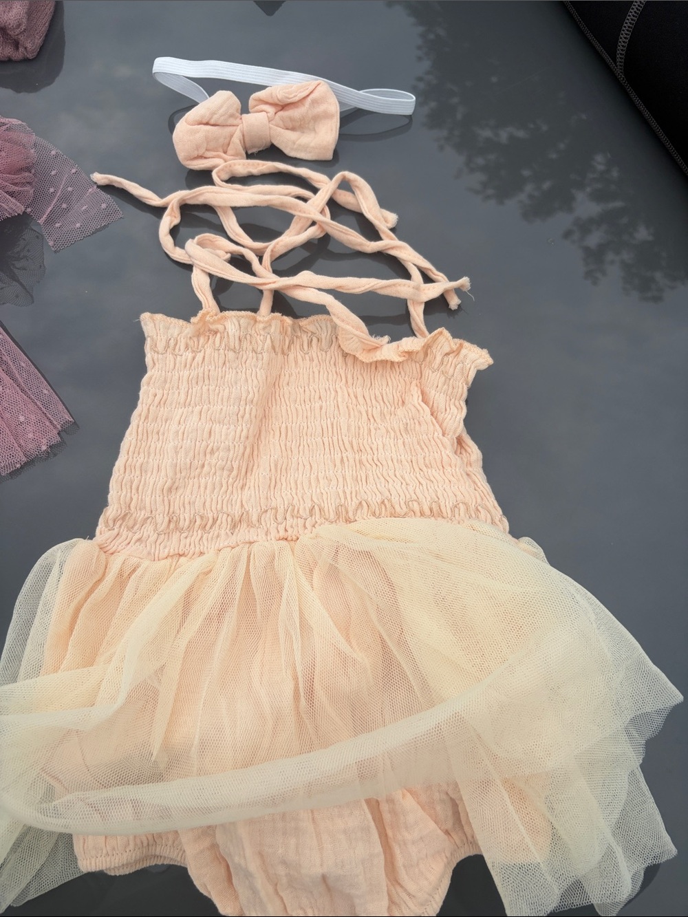 Peach Tulle Baby Dress with Bow Headband